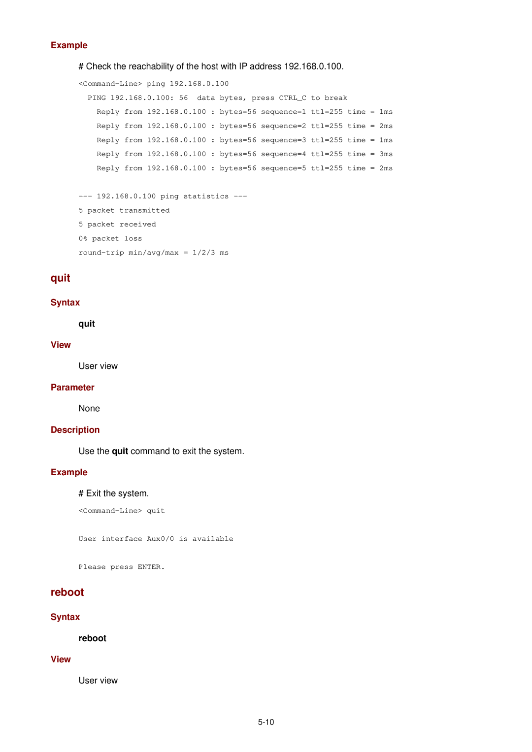 3Com 3CBLSF26H manual Quit, Reboot 