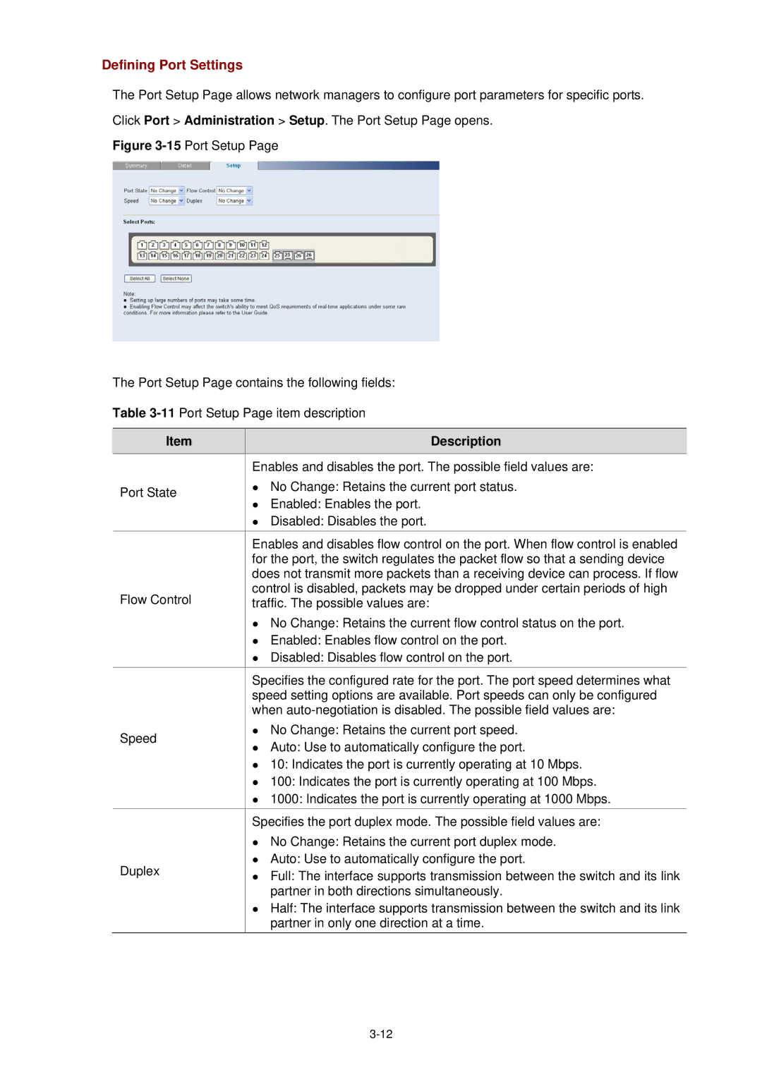 3Com 3CBLSF26H manual Defining Port Settings 