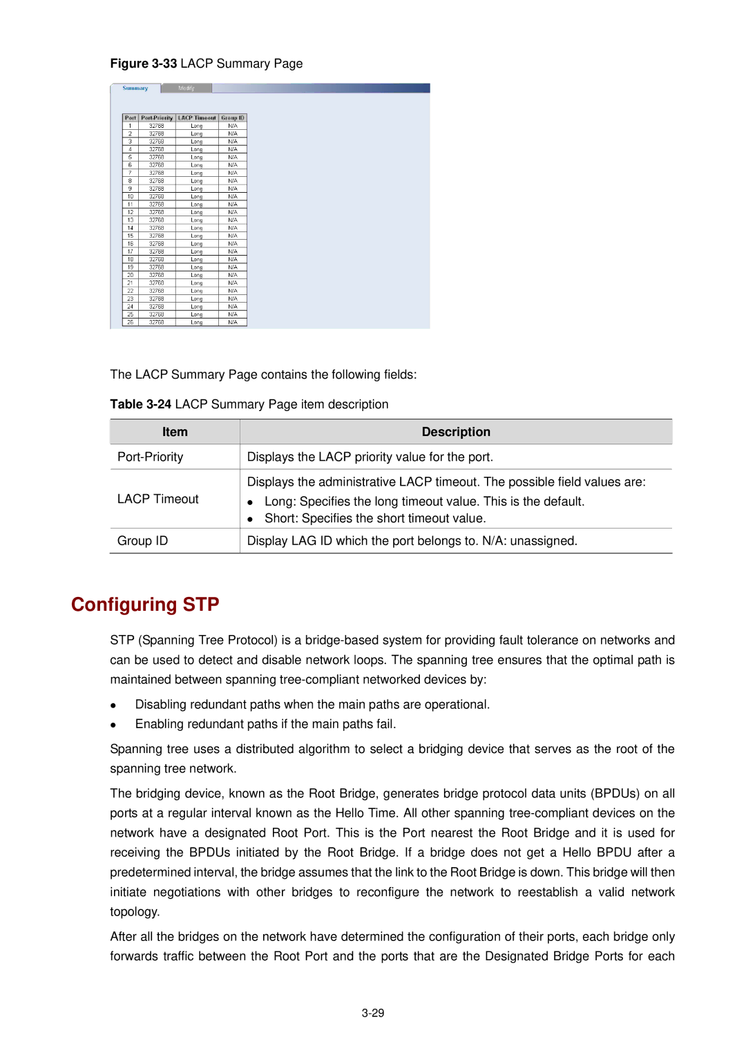 3Com 3CBLSF26H manual Configuring STP 