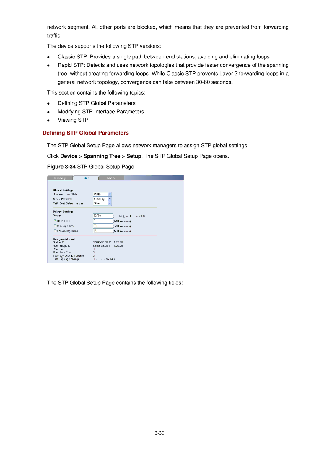 3Com 3CBLSF26H manual Defining STP Global Parameters 