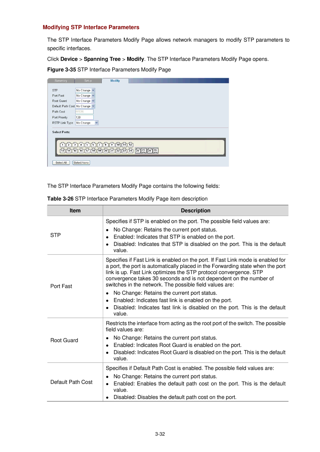 3Com 3CBLSF26H manual Modifying STP Interface Parameters, Stp 