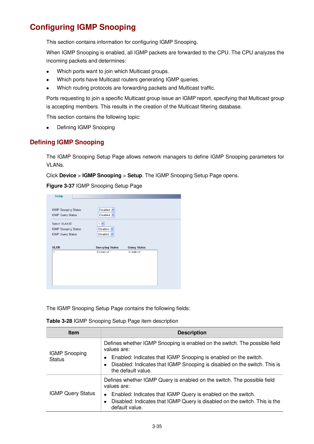 3Com 3CBLSF26H manual Configuring Igmp Snooping, Defining Igmp Snooping 