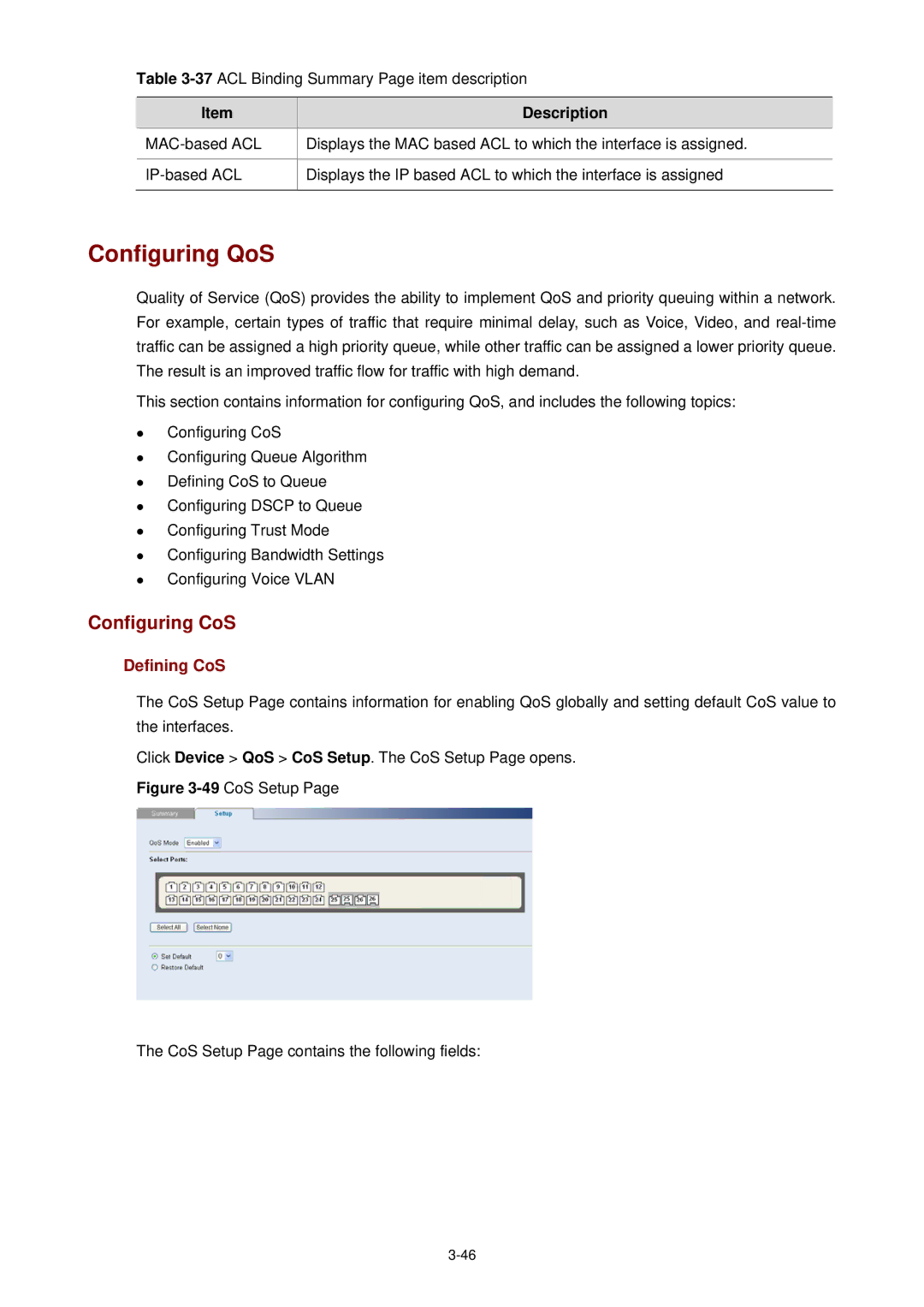 3Com 3CBLSF26H manual Configuring QoS, Configuring CoS, Defining CoS 