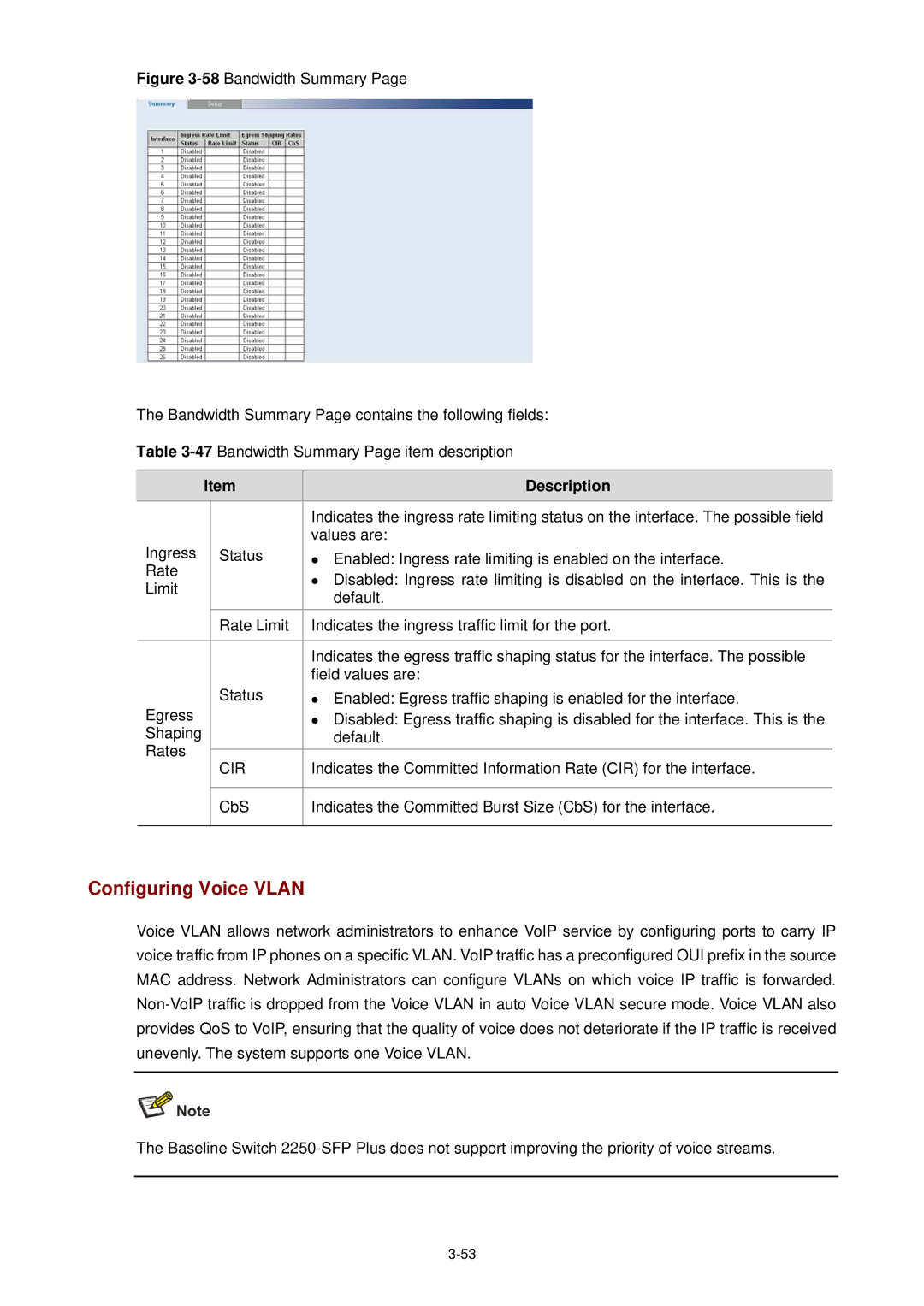 3Com 3CBLSF26H manual Configuring Voice Vlan, Cir 