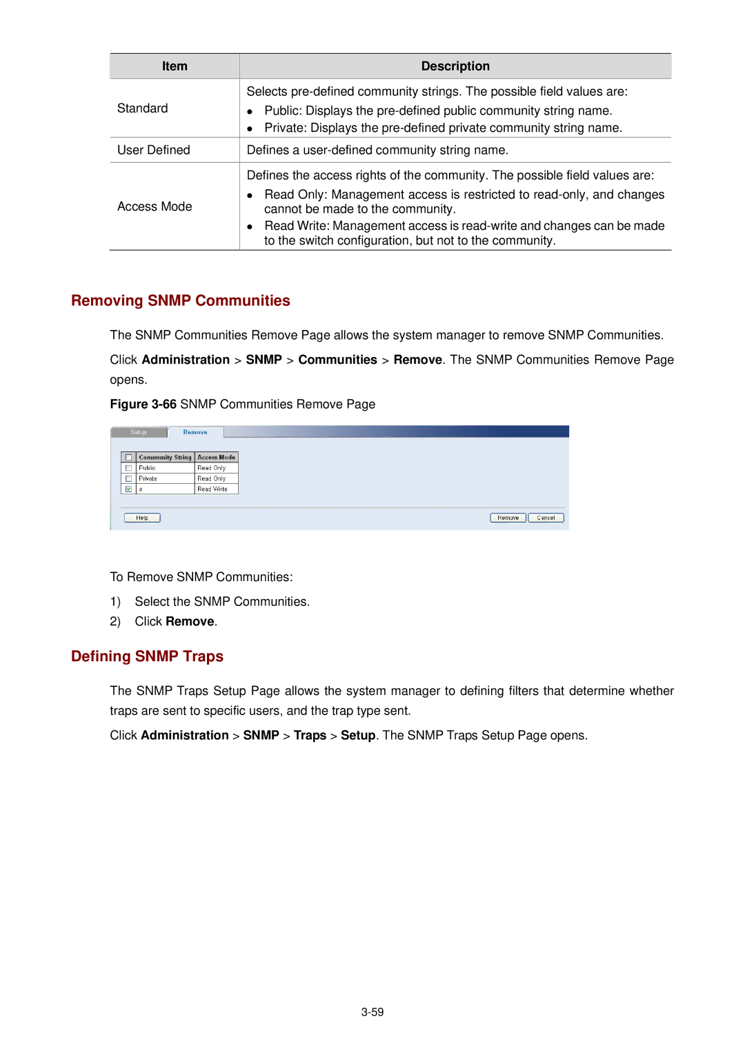 3Com 3CBLSF26H manual Removing Snmp Communities, Defining Snmp Traps 