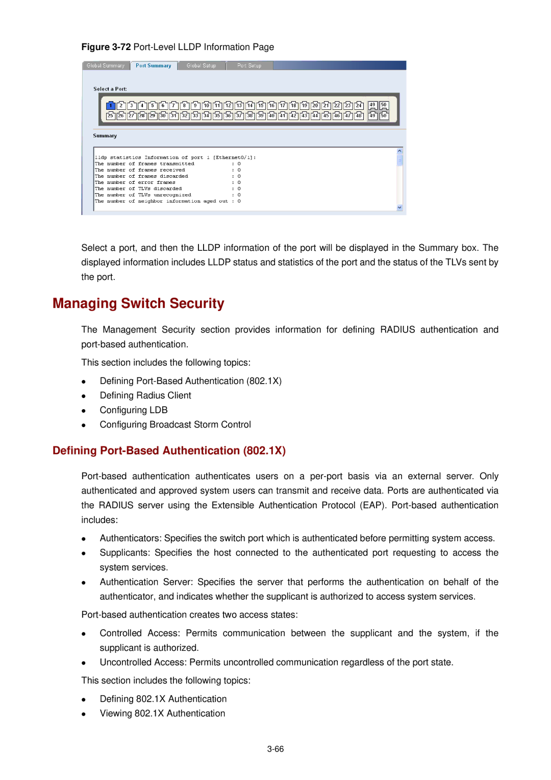 3Com 3CBLSF26H manual Managing Switch Security, Defining Port-Based Authentication 