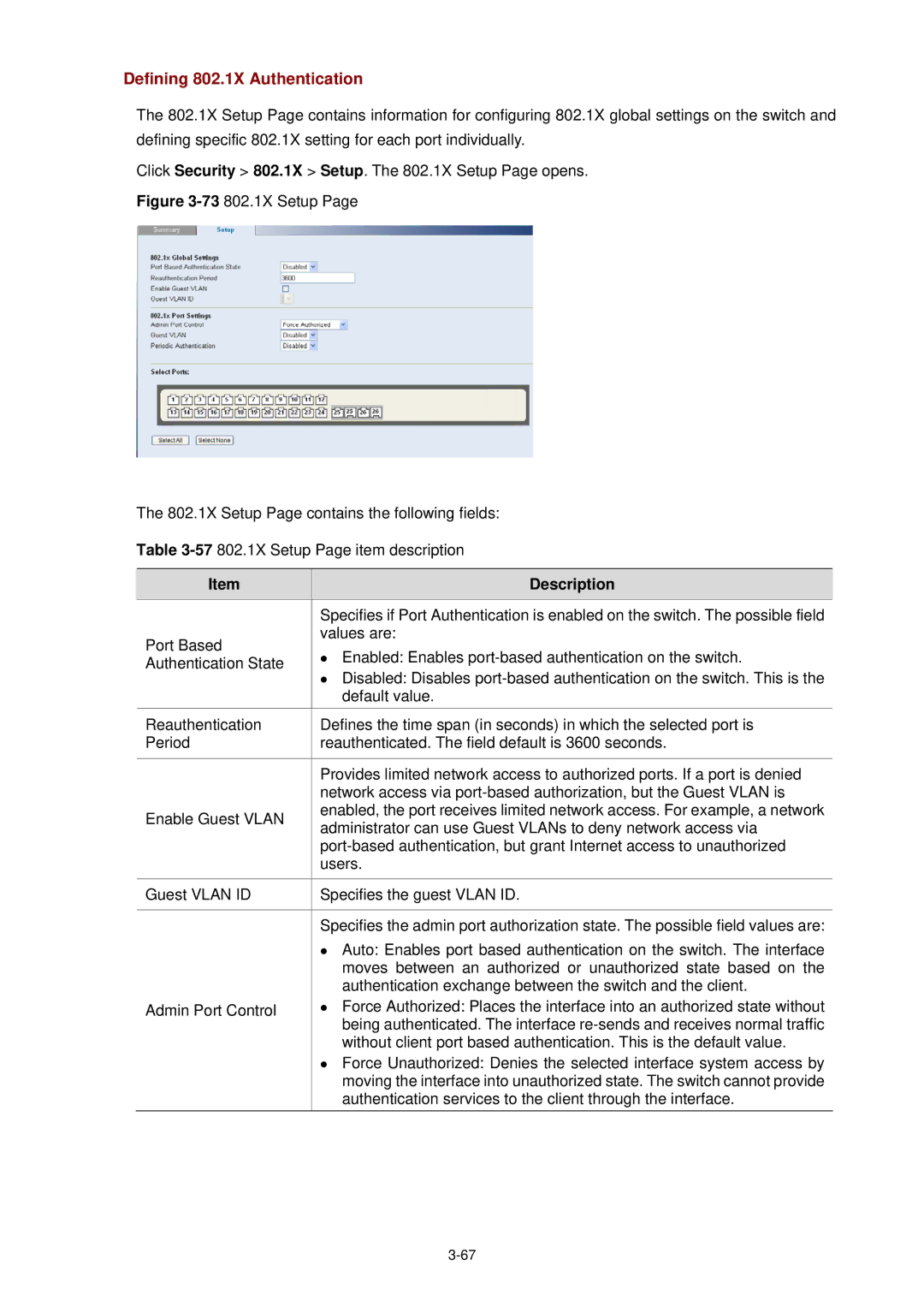 3Com 3CBLSF26H manual Defining 802.1X Authentication 