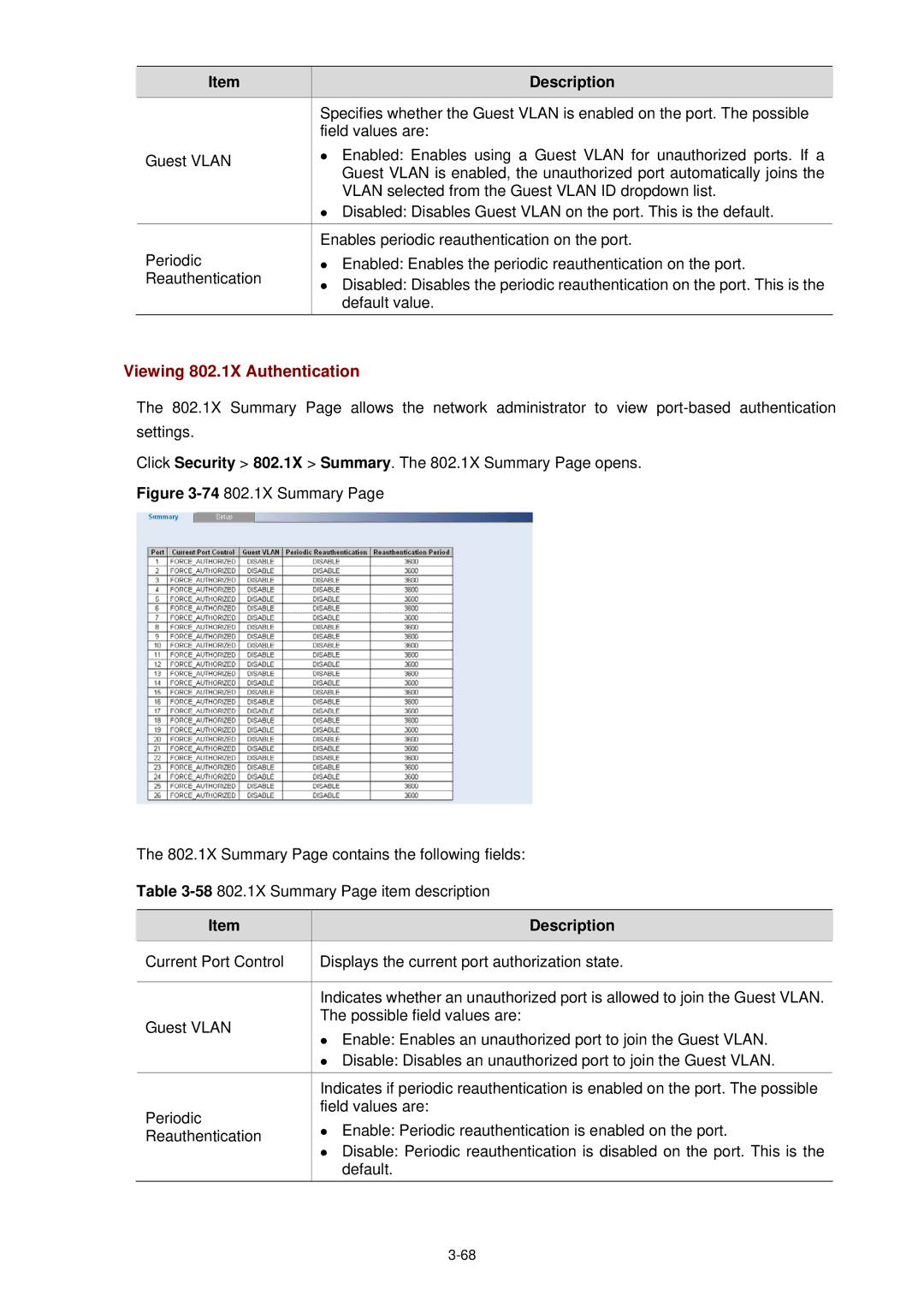 3Com 3CBLSF26H manual Viewing 802.1X Authentication 