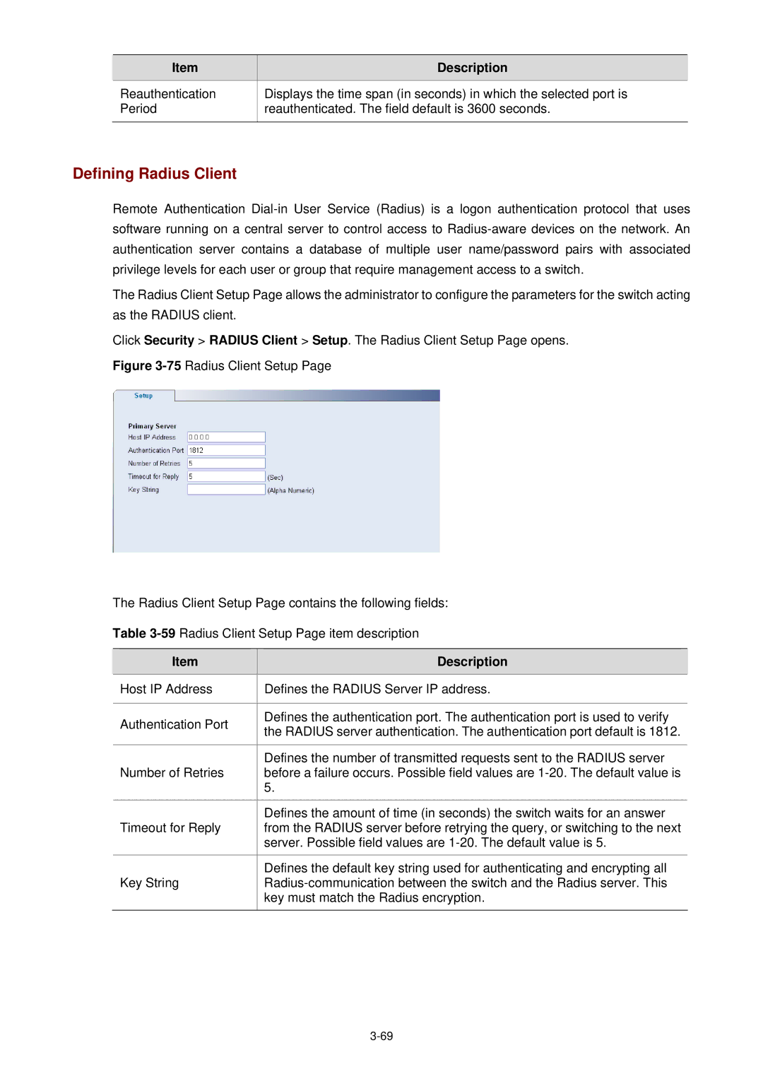 3Com 3CBLSF26H manual Defining Radius Client 