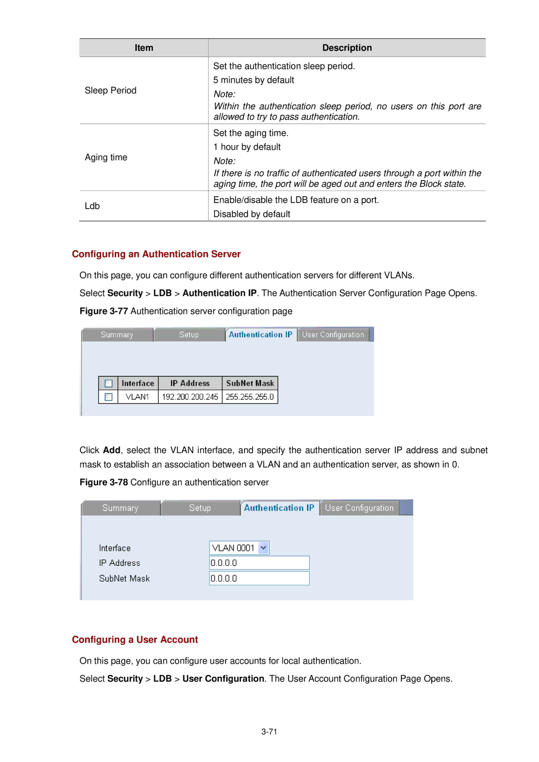 3Com 3CBLSF26H manual Configuring an Authentication Server, Configuring a User Account 