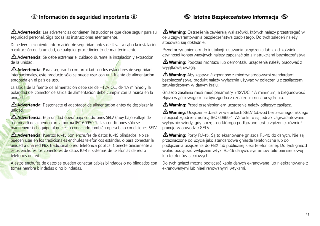 3Com 3CDSG8 manual Información de seguridad importante 