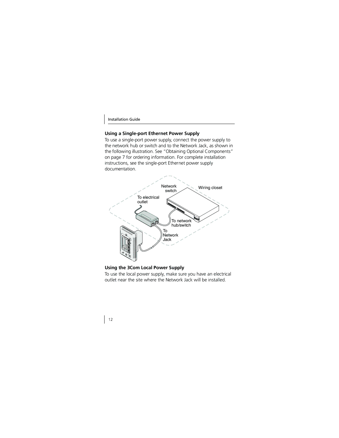 3Com 3CNJ100 manual Using a Single-port Ethernet Power Supply 