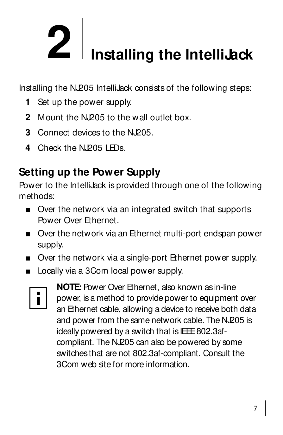 3Com 3CNJ205 manual Installing the IntelliJack, Setting up the Power Supply 