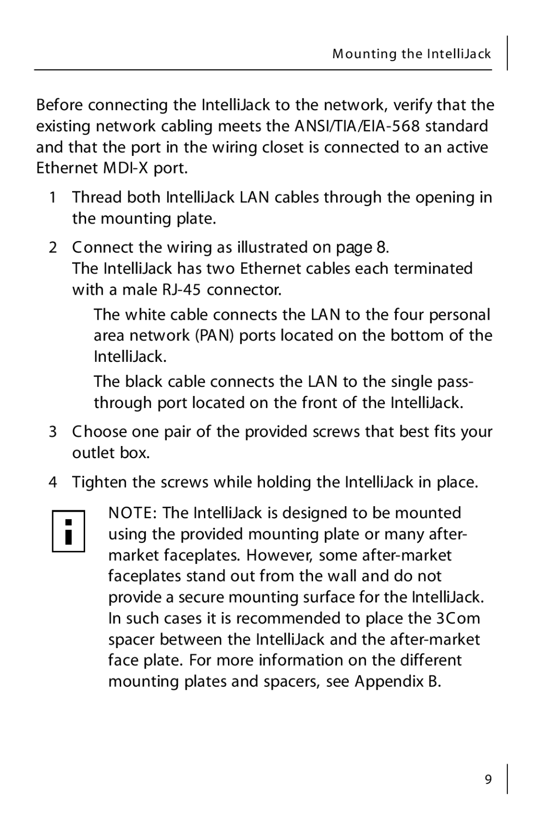 3Com 3CNJ205 manual Ounting the IntelliJack 