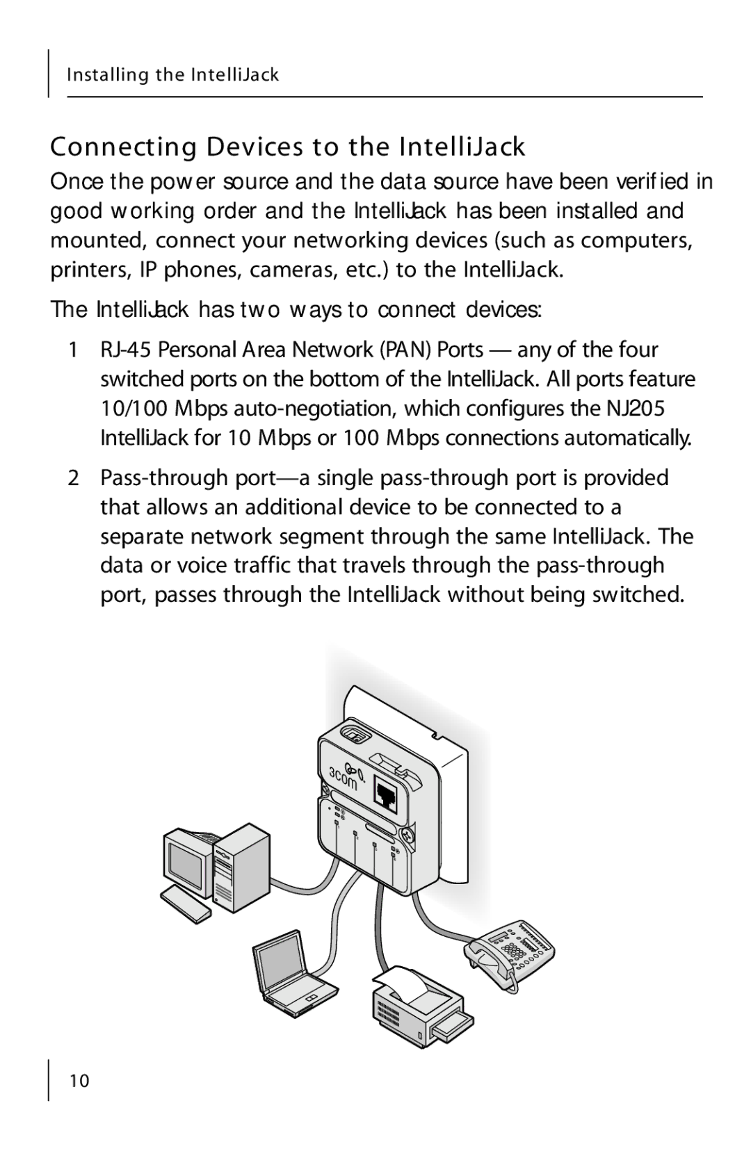 3Com 3CNJ205 manual Connecting Devices to the IntelliJack 