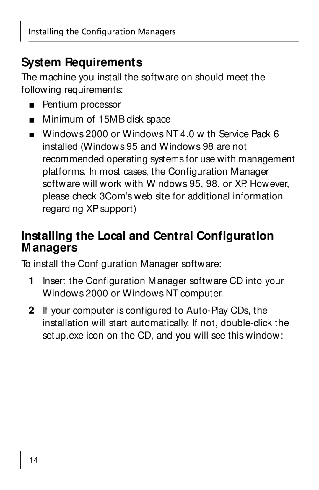 3Com 3CNJ205 manual System Requirements, Installing the Local and Central Configuration Managers 