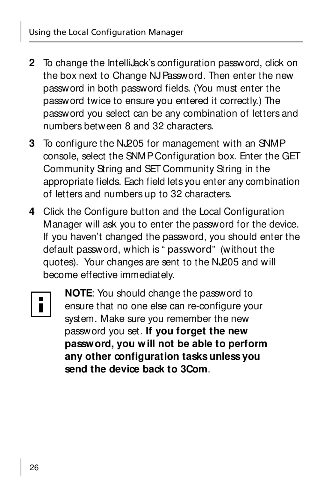 3Com 3CNJ205 manual Using the Local Configuration Manager 