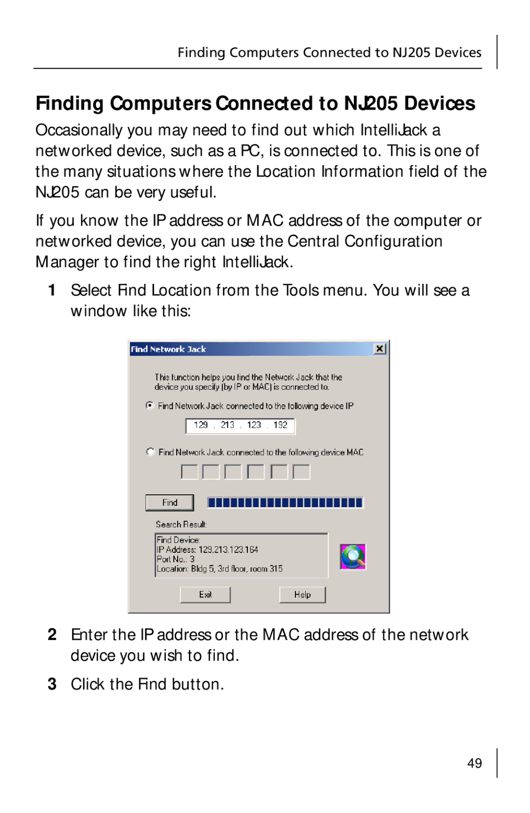 3Com 3CNJ205 manual Finding Computers Connected to NJ205 Devices 