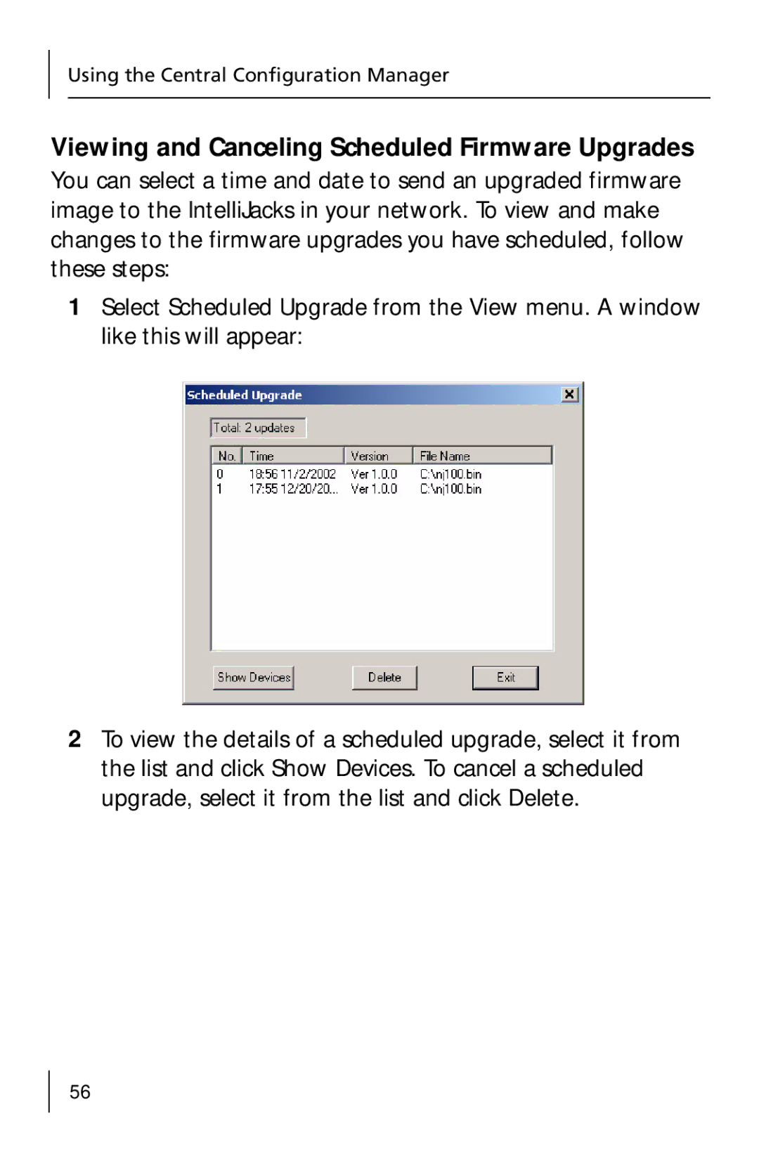 3Com 3CNJ205 manual Viewing and Canceling Scheduled Firmware Upgrades 