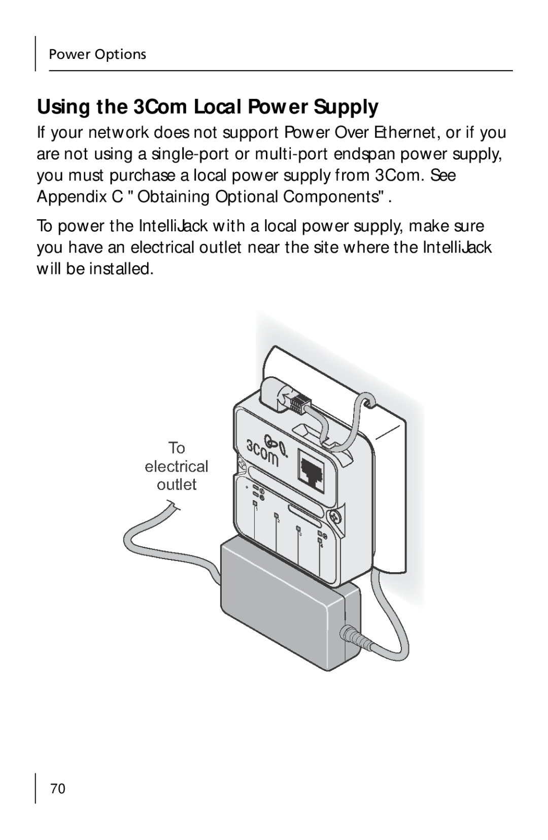 3Com 3CNJ205 manual Using the 3Com Local Power Supply 