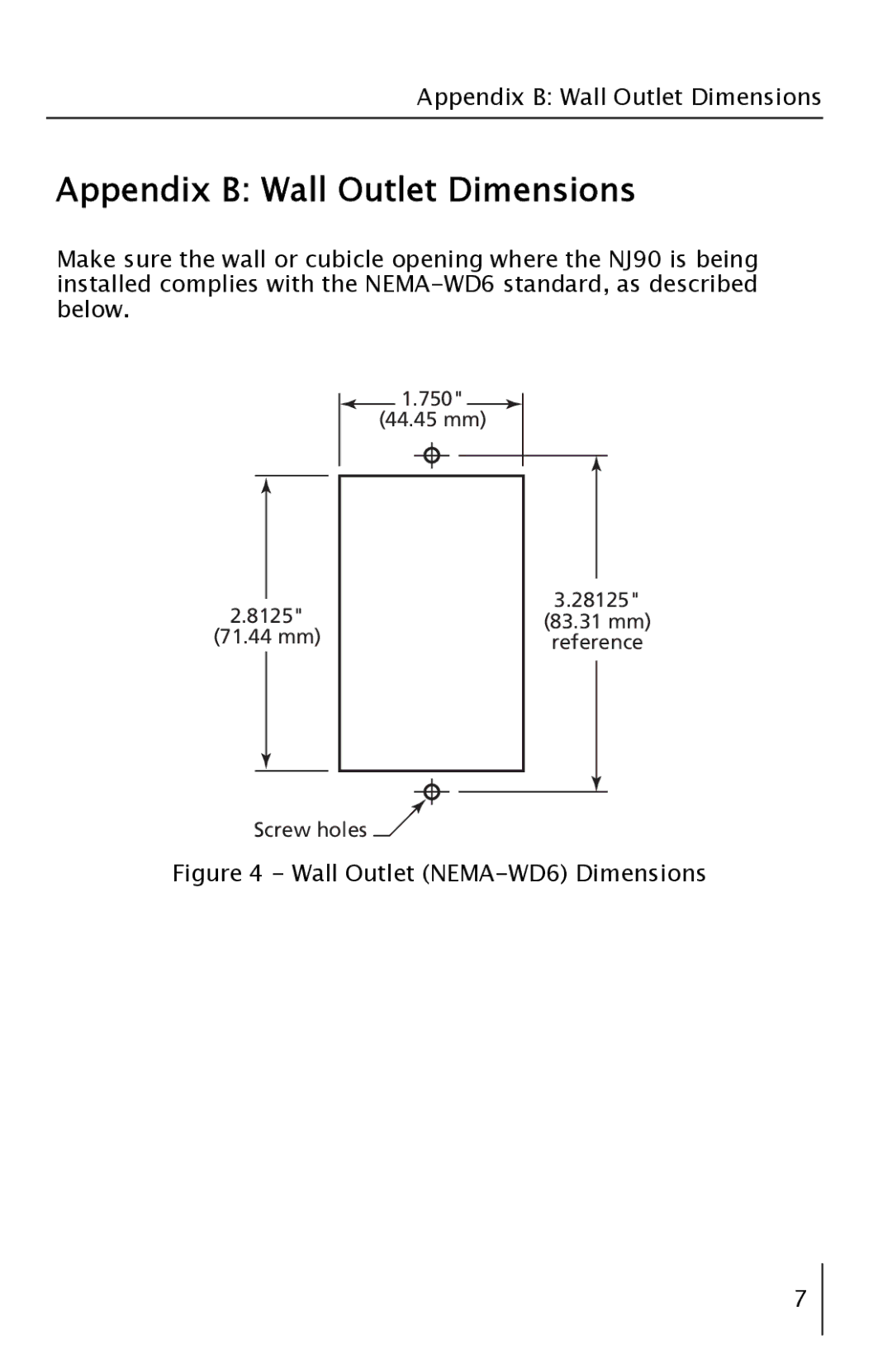 3Com 3CNJ90 manual Appendix B Wall Outlet Dimensions, Wall Outlet NEMA-WD6 Dimensions 