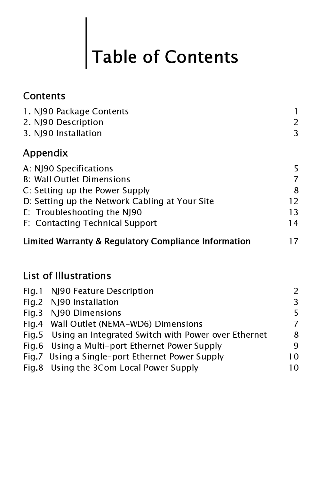 3Com 3CNJ90 manual Table of Contents 