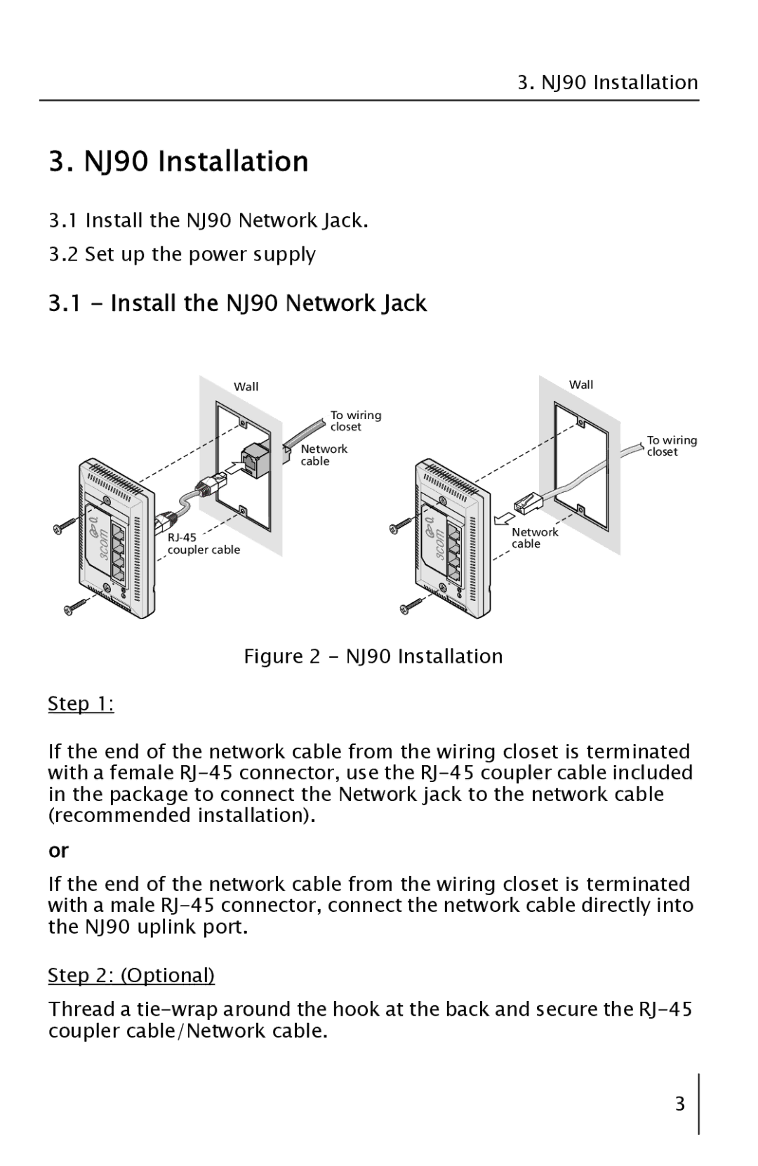 3Com 3CNJ90 manual NJ90 Installation, Install the NJ90 Network Jack 