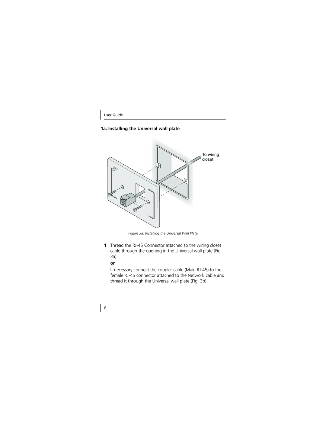 3Com 3CNJ95 manual 1a. Installing the Universal wall plate, Installing the Universal Wall Plate 