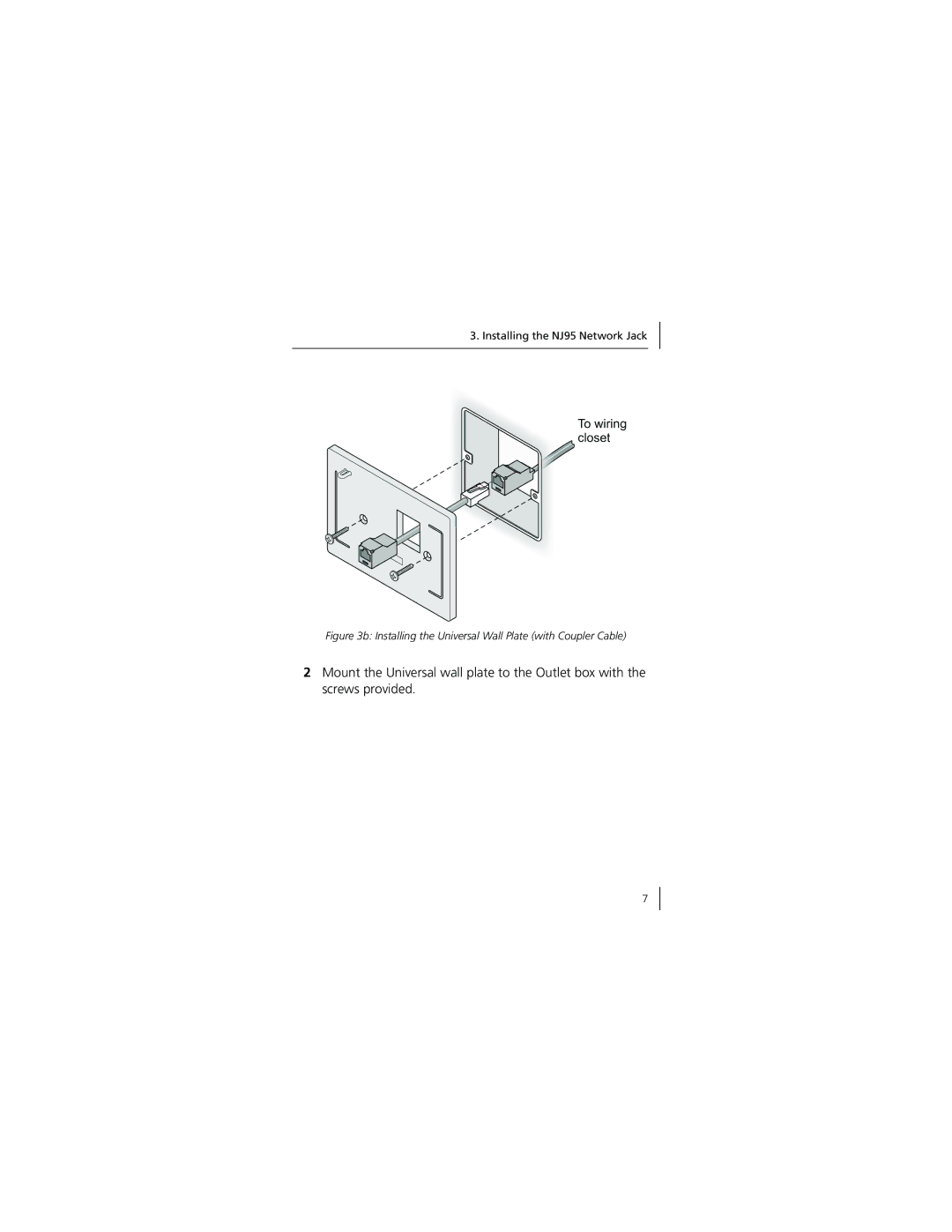 3Com 3CNJ95 manual Installing the Universal Wall Plate with Coupler Cable 