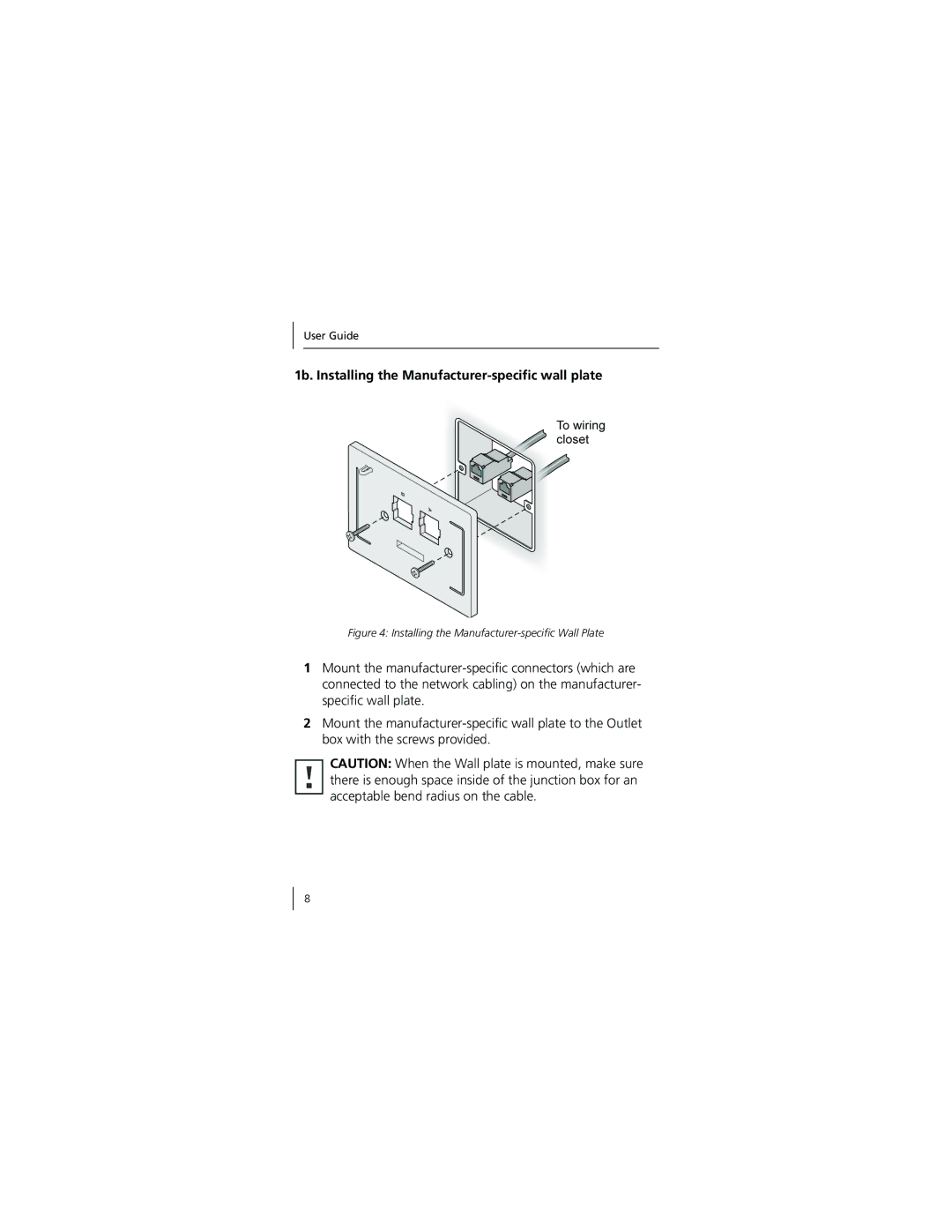 3Com 3CNJ95 manual 1b. Installing the Manufacturer-specific wall plate, Installing the Manufacturer-specific Wall Plate 