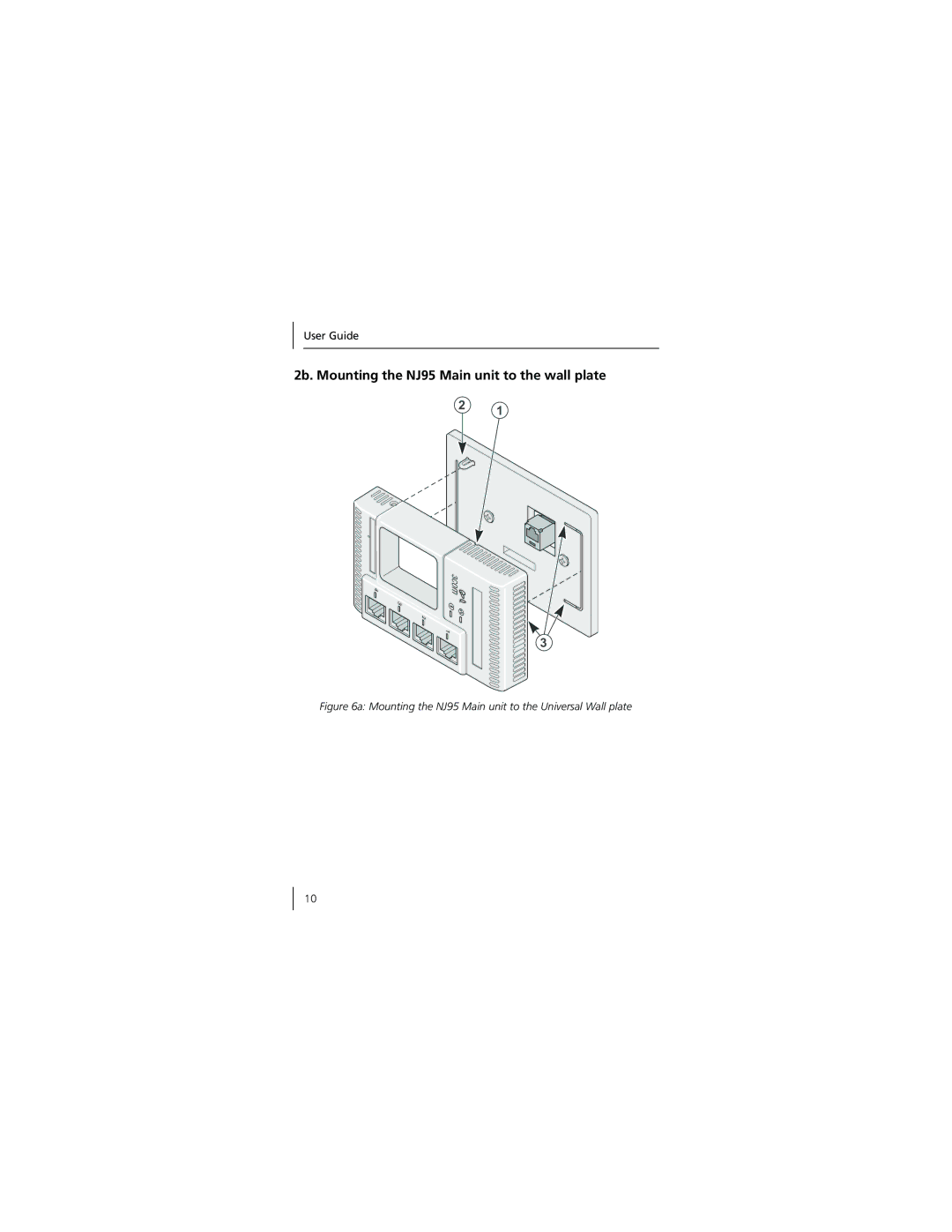 3Com 3CNJ95 2b. Mounting the NJ95 Main unit to the wall plate, Mounting the NJ95 Main unit to the Universal Wall plate 