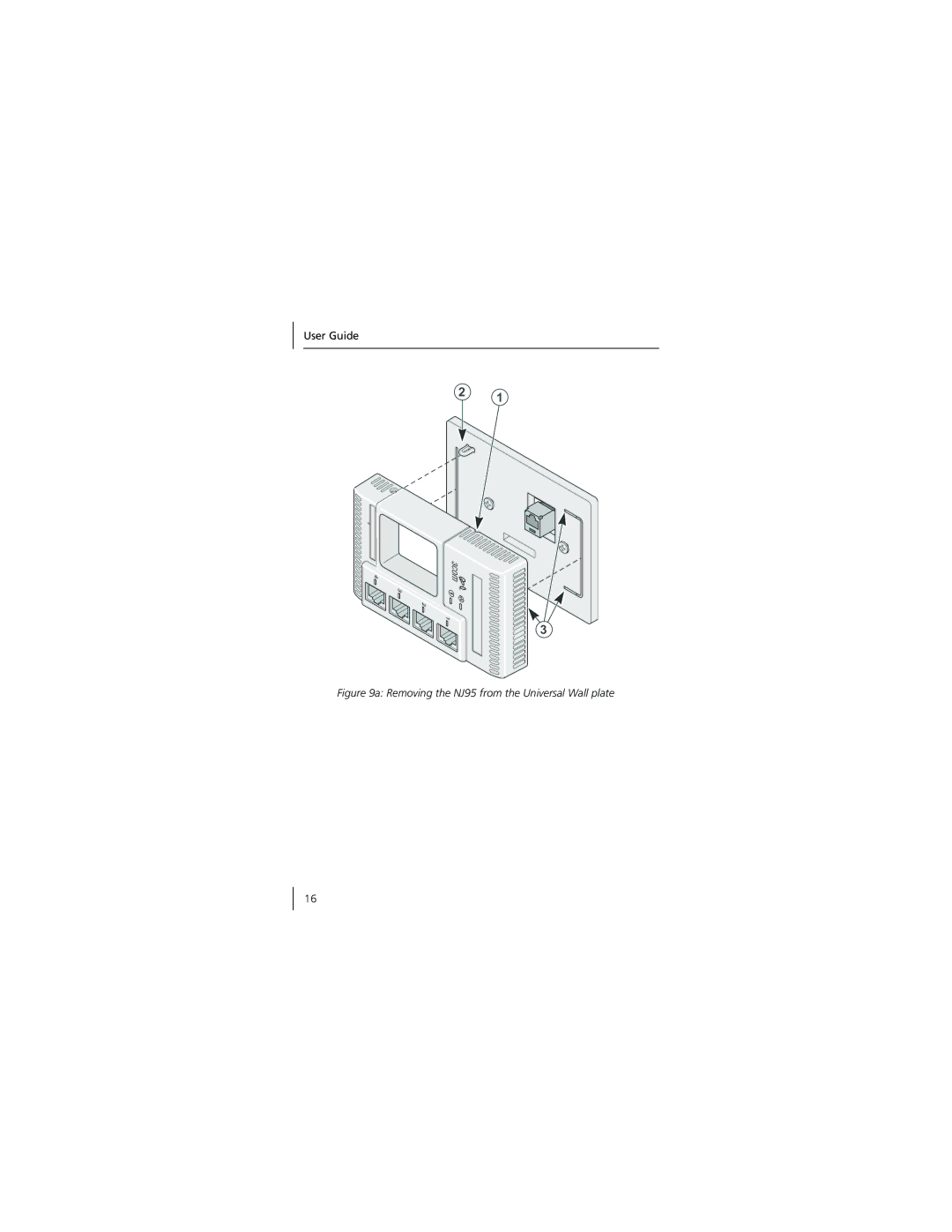 3Com 3CNJ95 manual Removing the NJ95 from the Universal Wall plate 