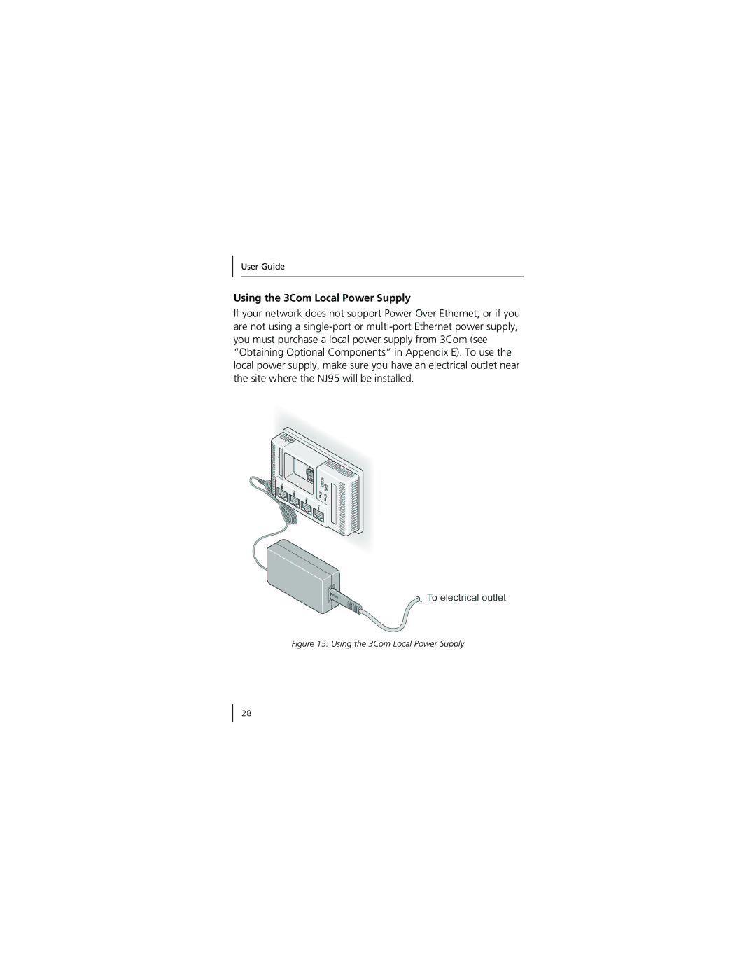 3Com 3CNJ95 manual Using the 3Com Local Power Supply 