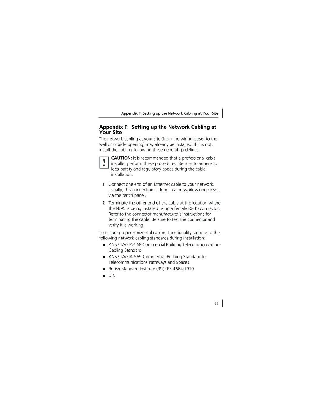 3Com 3CNJ95 manual Appendix F Setting up the Network Cabling at Your Site 