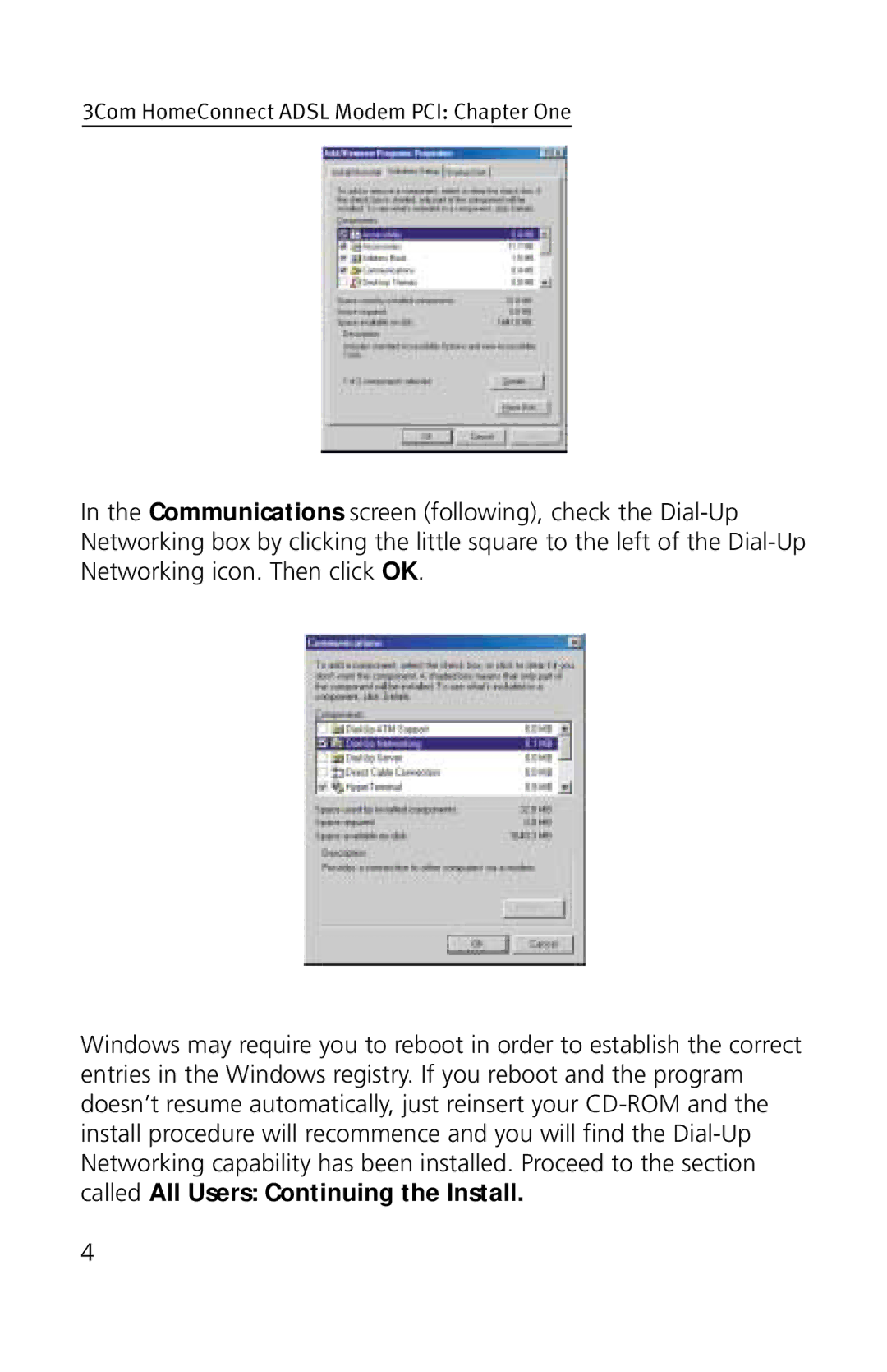 3Com 3CP3617B quick start 3Com HomeConnect Adsl Modem PCI Chapter One 