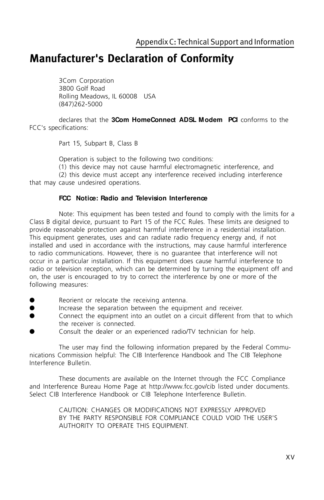 3Com 3CP3617B quick start Manufacturers Declaration of Conformity, FCC Notice Radio and Television Interference 