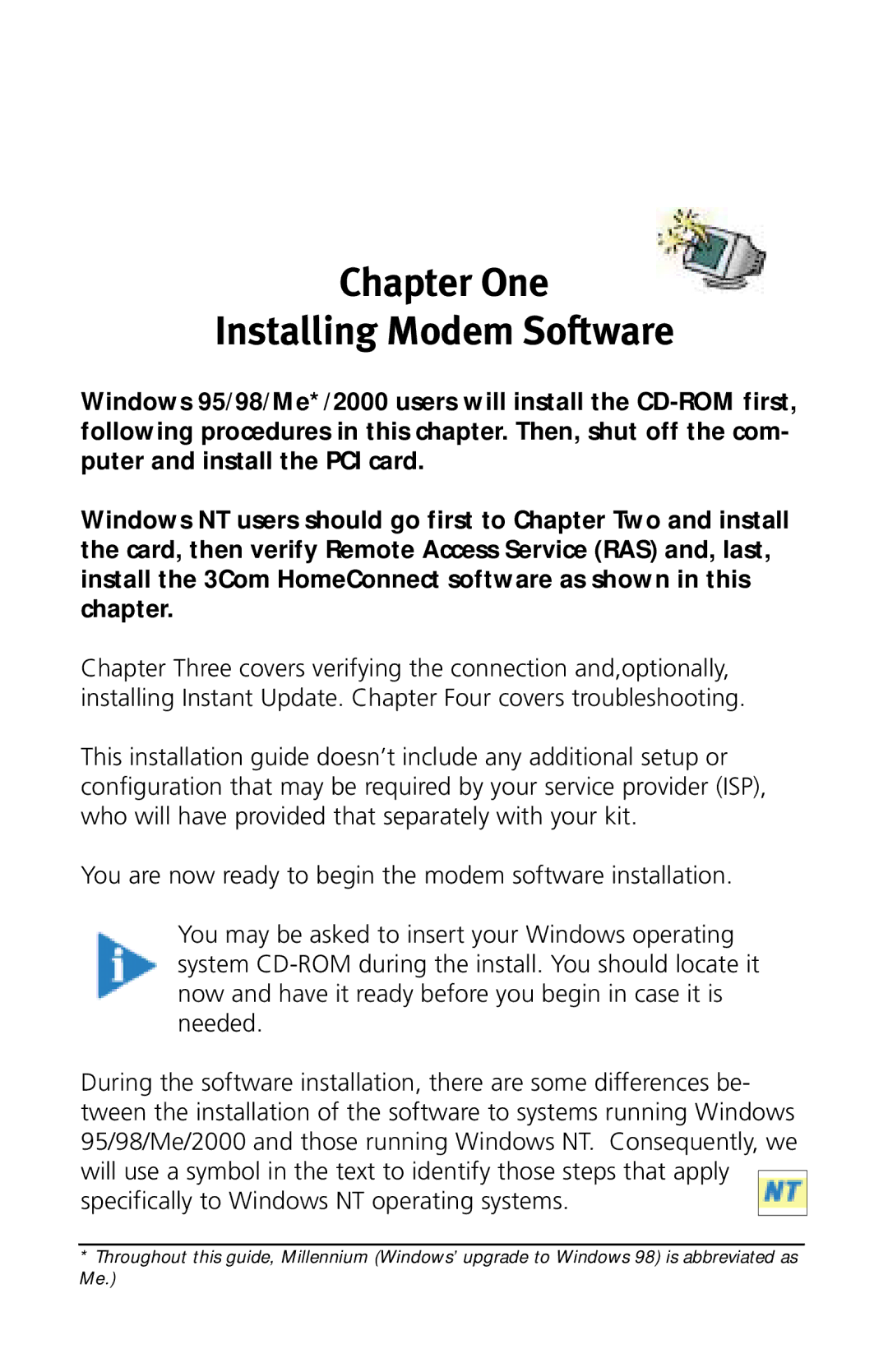 3Com 3CP3617B quick start Chapter One Installing Modem Software 