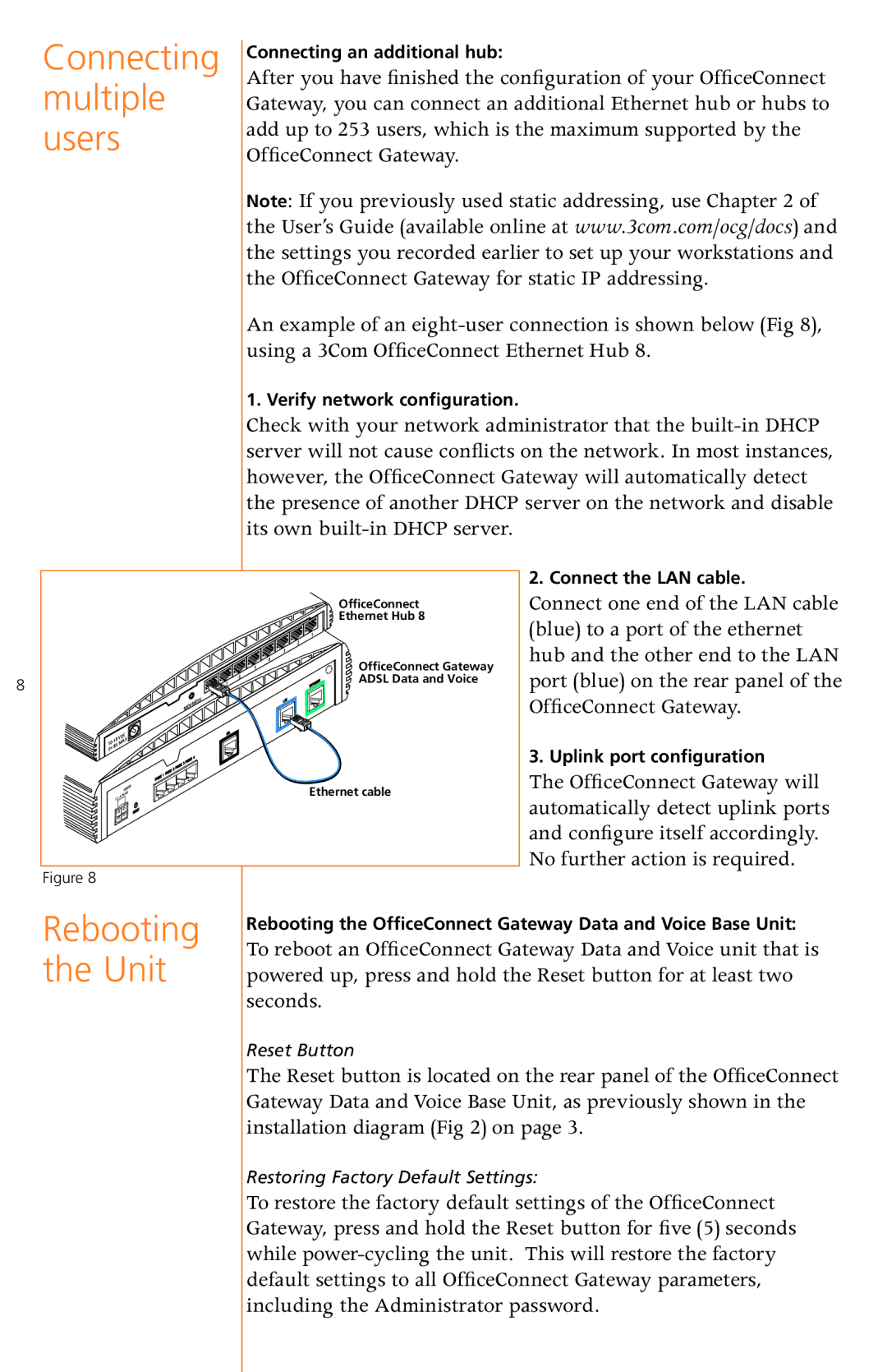 3Com 3CR100AV97 quick start Connecting, Multiple, Users, Unit 