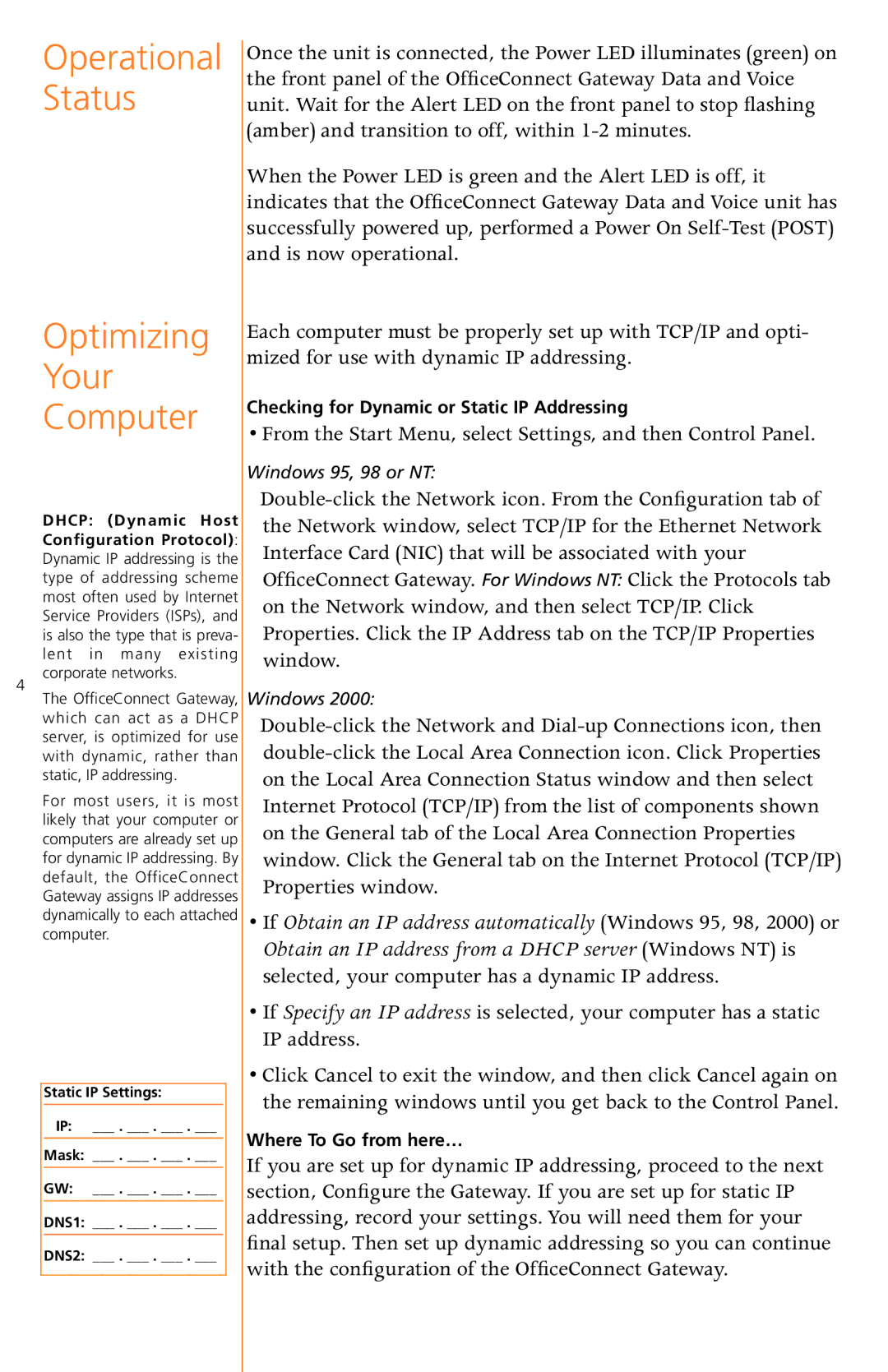 3Com 3CR100AV97 quick start Operational Status Optimizing Your Computer 