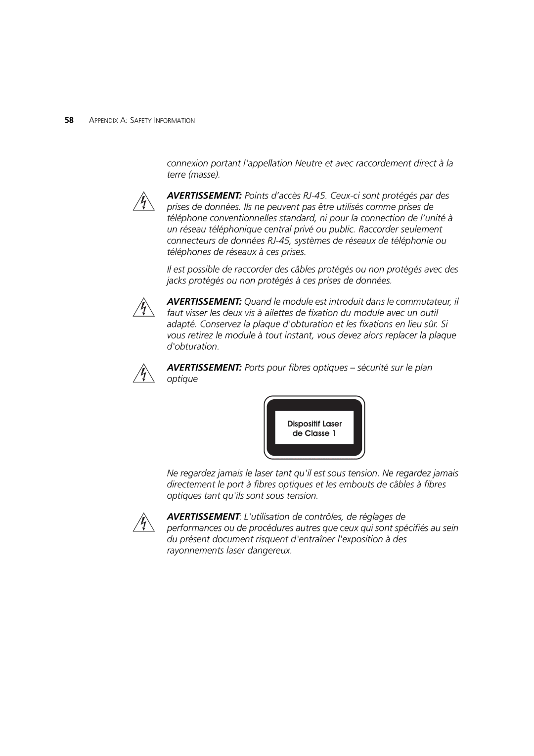 3Com 3CR17450-91, 3CR17451-91 manual Dispositif Laser De Classe 