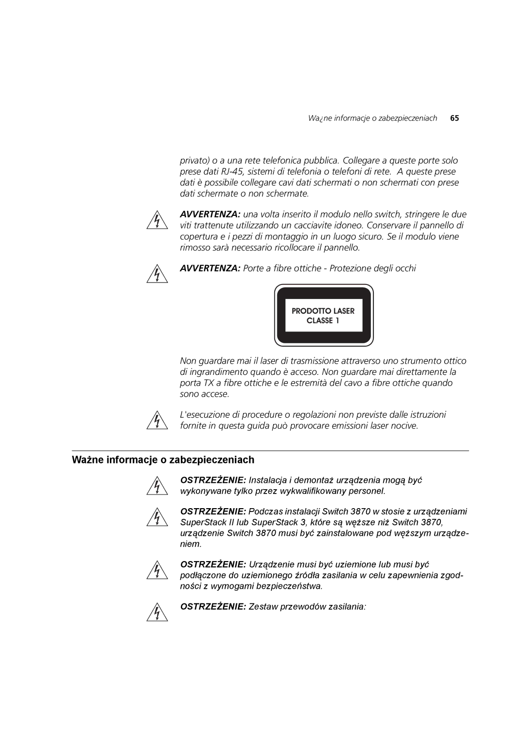 3Com 3CR17451-91, 3CR17450-91 manual Ważne informacje o zabezpieczeniach 