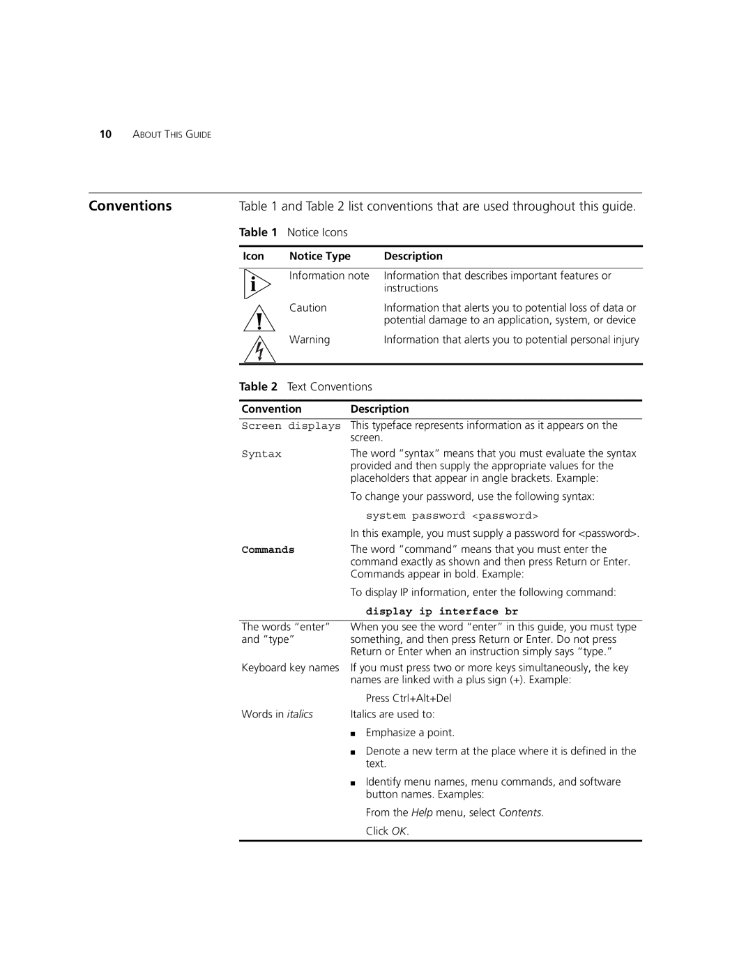 3Com 3CR17661-91, 3CR17662-91, 3CR17660-91 manual Conventions, Icon Description, Convention Description 