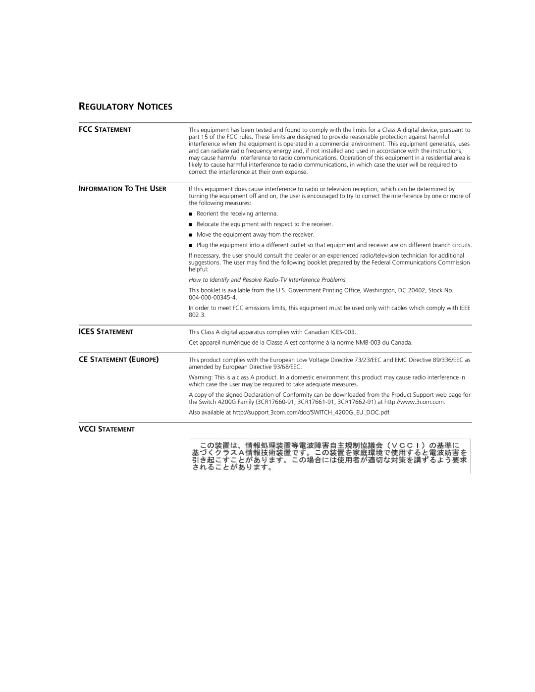 3Com 3CR17661-91, 3CR17662-91, 3CR17660-91 manual Regulatory Notices 