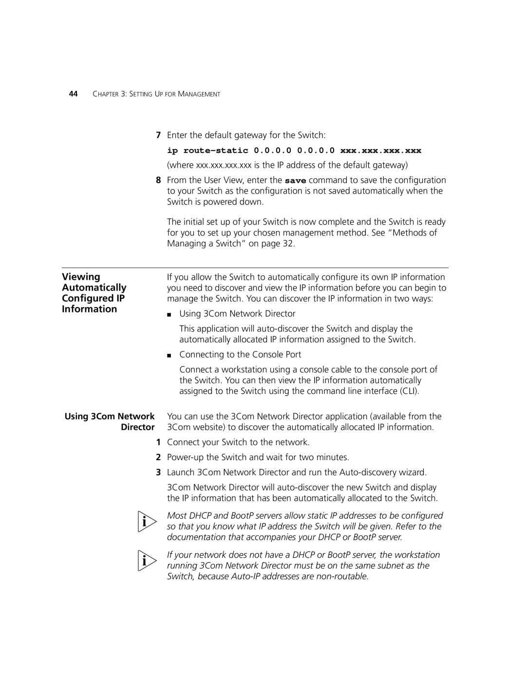 3Com 3CR17660-91, 3CR17662-91 Viewing Automatically Configured IP Information, Enter the default gateway for the Switch 