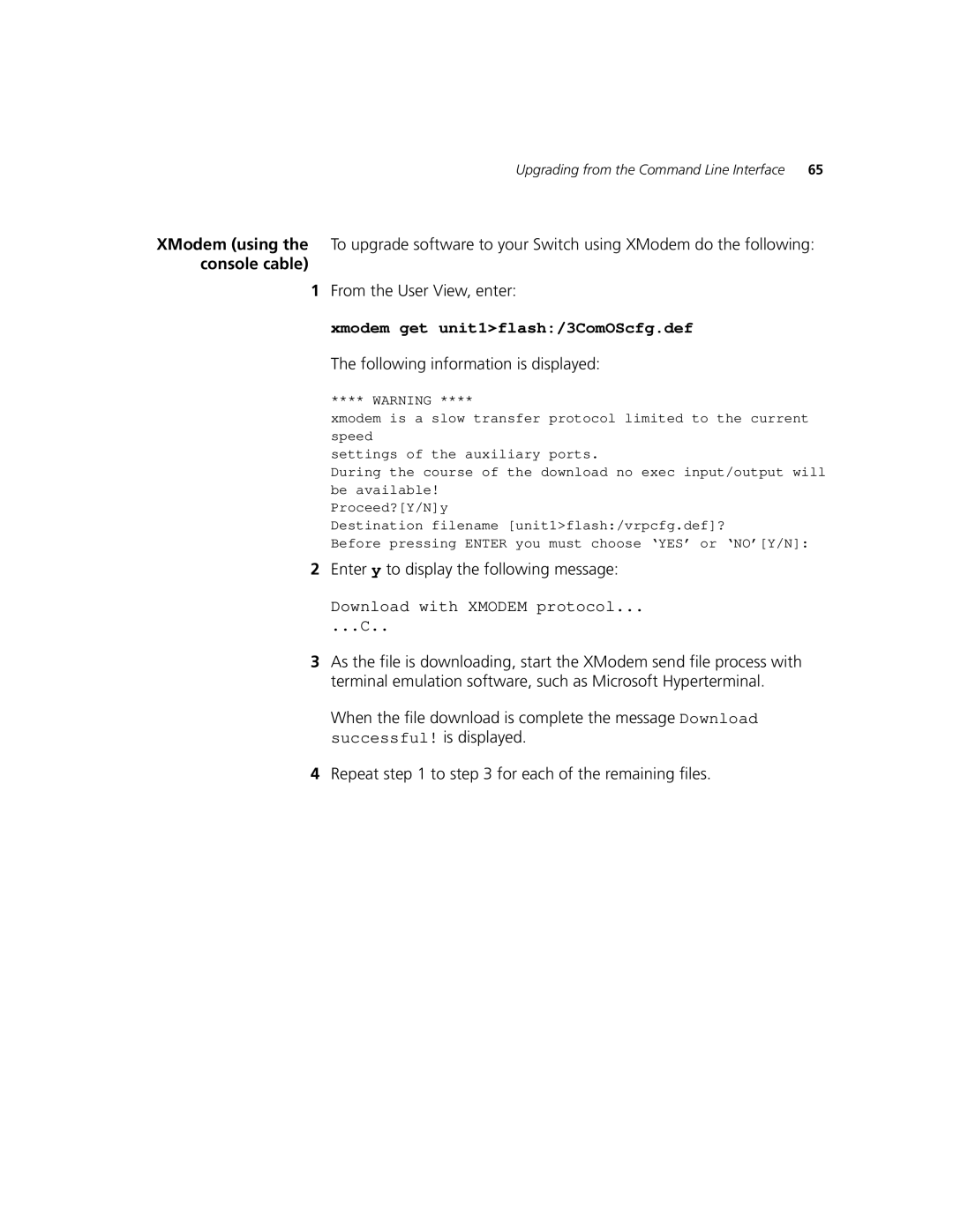 3Com 3CR17660-91, 3CR17662-91, 3CR17661-91 Following information is displayed, Enter y to display the following message 