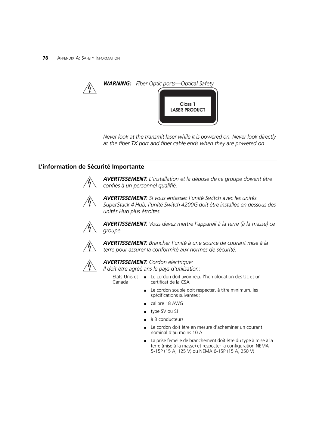 3Com 3CR17662-91, 3CR17661-91, 3CR17660-91 manual ’information de Sécurité Importante 