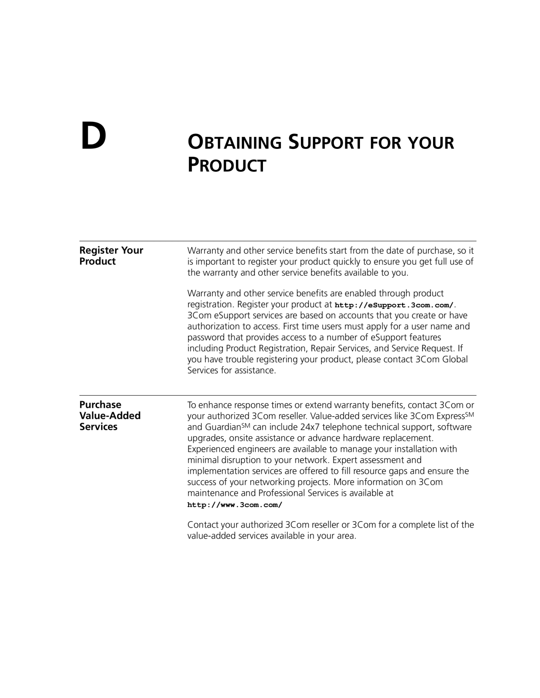 3Com 3CR17661-91, 3CR17662-91, 3CR17660-91 manual Register Your, Product, Purchase, Value-Added, Services 