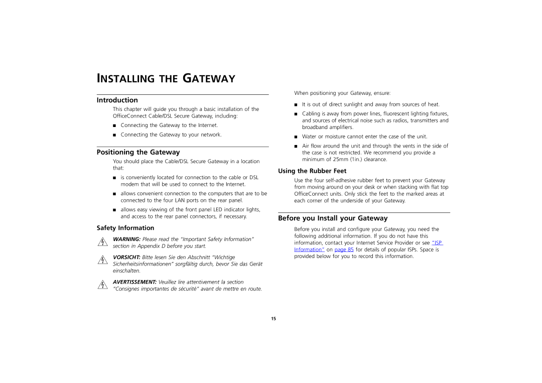 3Com 3CR856-95 manual Installing the Gateway, Introduction, Positioning the Gateway, Before you Install your Gateway 