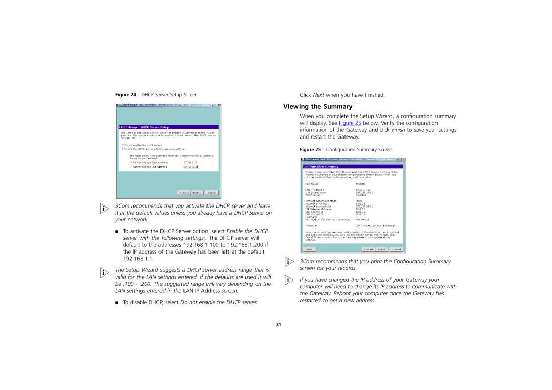 3Com 3CR856-95 manual Viewing the Summary, Dhcp Server Setup Screen 