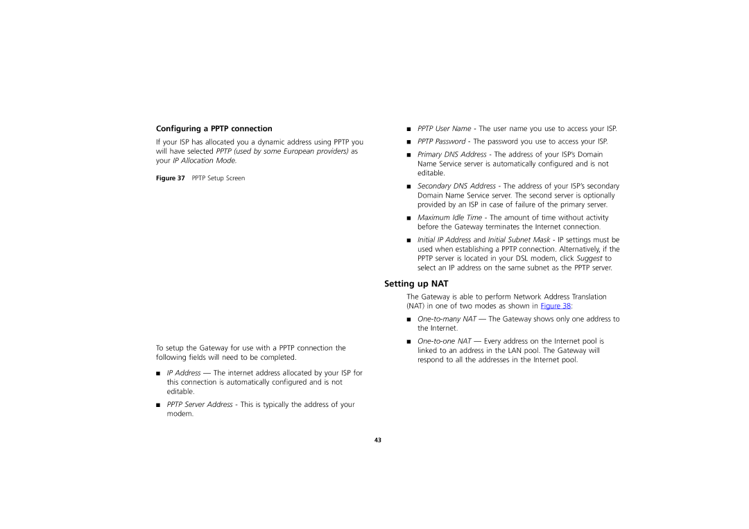 3Com 3CR856-95 manual Setting up NAT, Configuring a Pptp connection 